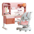 mesa de estudio rosa con silla