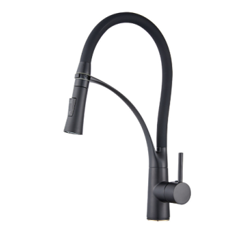 Matte Black Brass Kitchen Sink Faucet with White Flexible Hose