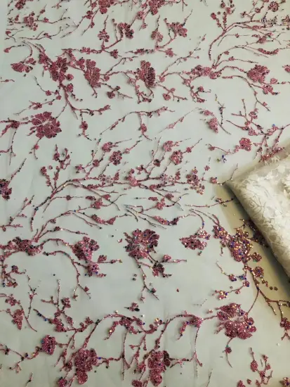 White 3D Beads Lace Fabric 2022 High Quality Mesh Embroidery Applique 3D Flower Tulle Lace Fabrics For Bridal