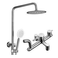 Ensemble de douche de salle de bains en acier inoxydable 304, ensemble de robinets de mélangeur à triple fonction Chrome avec robinet de douche réglable