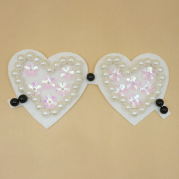 white pearl loving heart pattern embroidery patch