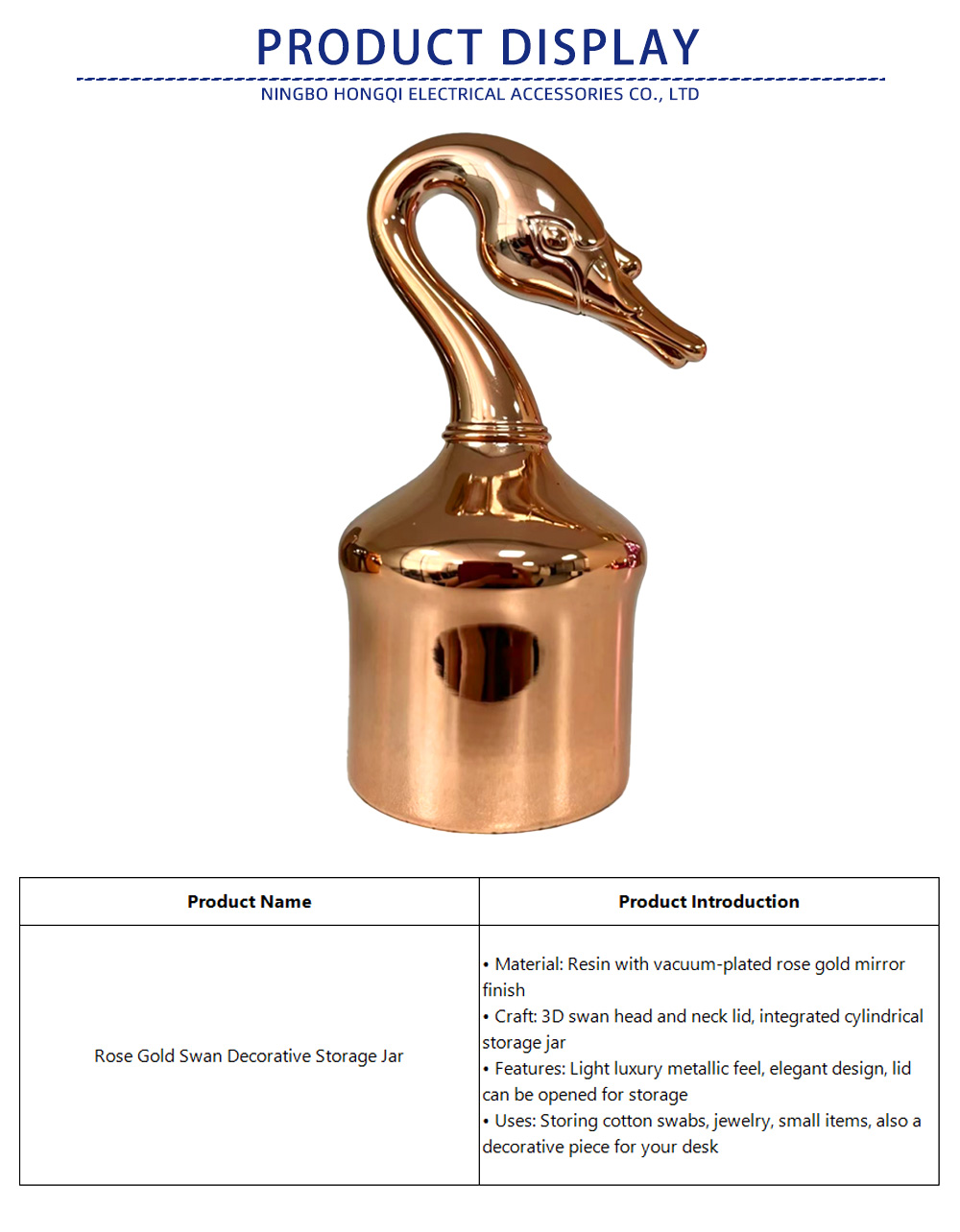 13-Rose Gold Swan Decorative Storage Jar-x