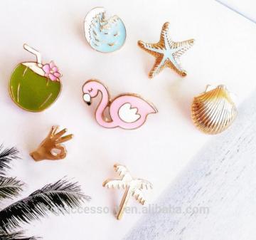 TLP61013-43 Cartoon Bird Shell Seastar Coconut Tree Flamingo Cute Metal Brooch Pins Button Pins Gift Wholesale