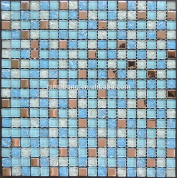 MB1605029 bathroom wall tile cracked blue crystal glass mixed metal mosaic tile