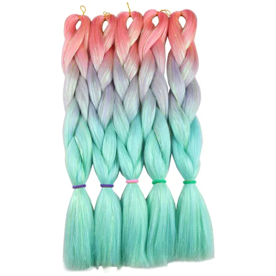 Wholesale Synthetic Hair Extension High Quality Glitter Colorful Tinsel Hair 24 Inch Jumbo Braiding Hair With Women