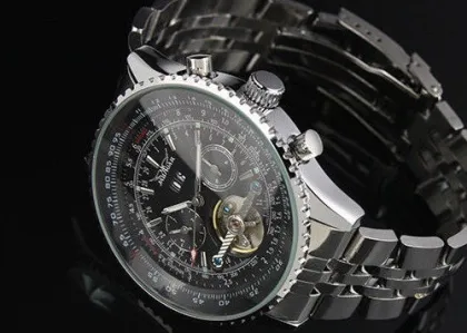 Steampunk Skeleton Tourbillon Automatic Watch Silver , Stainless Steel Watch