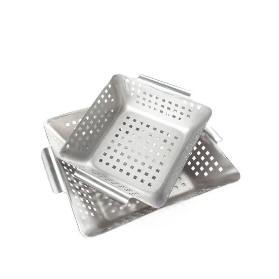 New Style Durable Stainless Steel BBQ Grill Basket for Vegetables and Meat (Square)