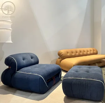 Elegant Ottoman Blue Bench Sofa for Living Room