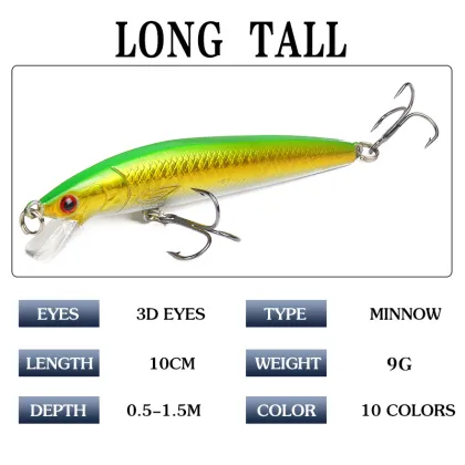 Wholesale 10cm 9g Shiny ABS Plastic Simulation Minnow Fishing Lures