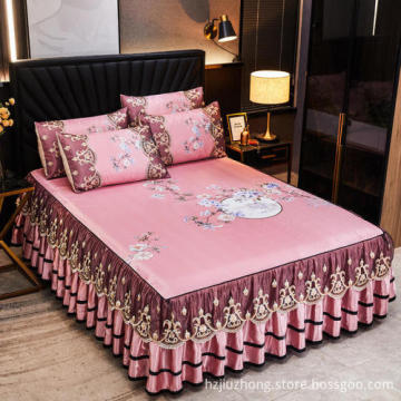 Summer Sleep Solution: Modern Style Folding Air-Conditioned Ice Silk Mat 3-Piece Set with Cooling Bed Skirt
