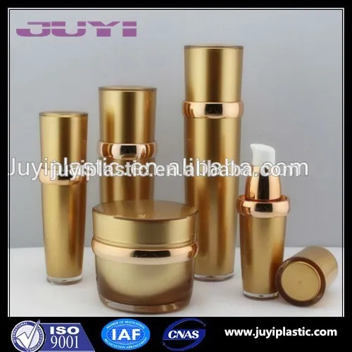 hot selling fresh gold oval shape cosmetic acrylic cream jar and lotion bottle packaging