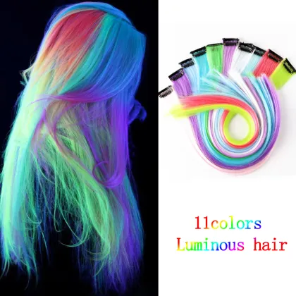 AliLeader 20inch 100% Glowing Synthetic Hair One Clip In Hair Extension Shining Hair In The Darkness