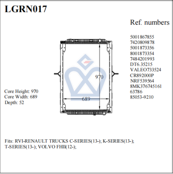 Renault truck radiator,5001867855 7420809878 5001873356 8001873354 63786 85053-9210 LGRN017