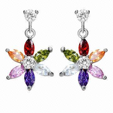 Fashionable Snow-shape Crystal Stud Earrings, Silver Plating, Made of Zinc-alloy and Crystal