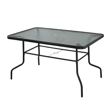 High Quality Camping Outdoor Garden Leisure Steel Frame Tempered Glass Table