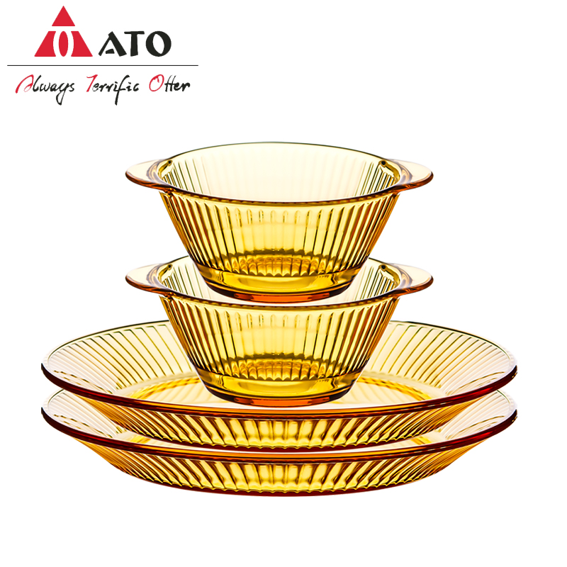 Ato Amber Color Kitchen Glass Bowl Plate