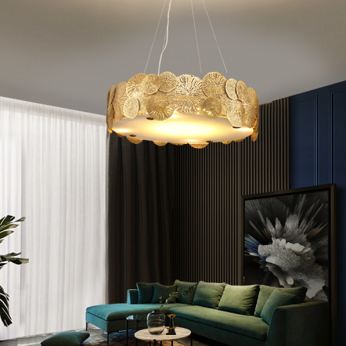 Round Copper Glass Led Chandelier Pendant Light