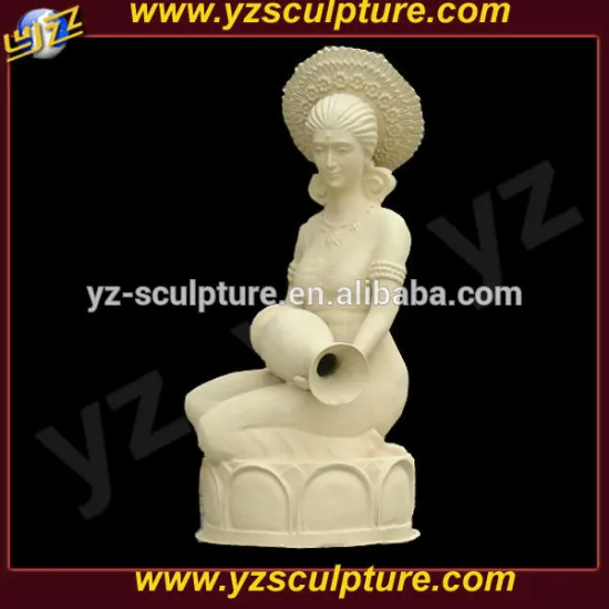beautiful outdoor garden natural marble fountain of lady statue
