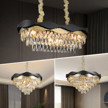 Italian Luxury Black Gold Crystal LED Chandelier for Wedding Decor