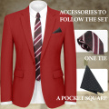 WYWK 2 Piece Men's Suit Wedding Business Party-Red-XXS