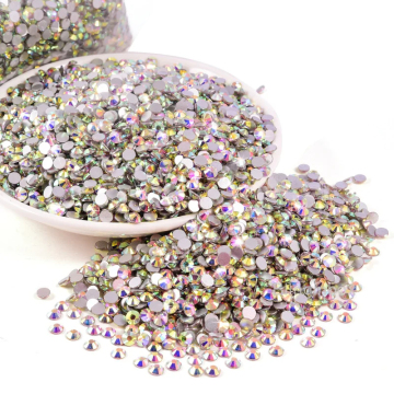 Base de plata al por mayor AB Glitter redonda de vidrio plano de vidrio trasero para decoración de la ropa