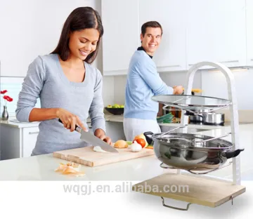 Kitchen Tools Colorful Prepare Frying Pan Stand Rack Pot Lid Rack with Clip Pot Cover Holder