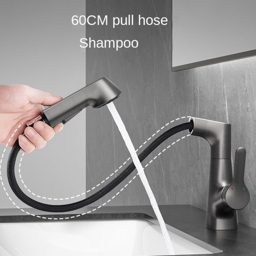 Modern gun grey single handle pull-out basin faucet