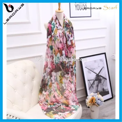 lotus printing high quality lady silk scarf wholesale