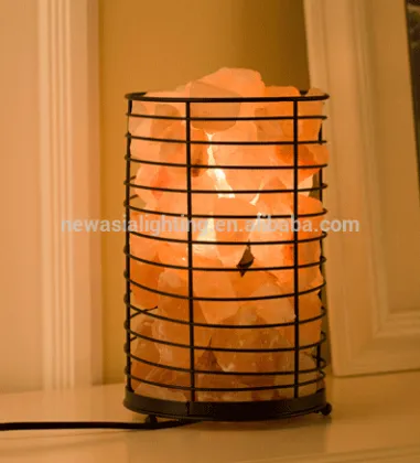 Natural Himalayan crystal salt lamps basket lamp with Himalayan rock salt table lamp
