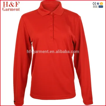 Plus size red color cheap long sleeve polo shirts for women