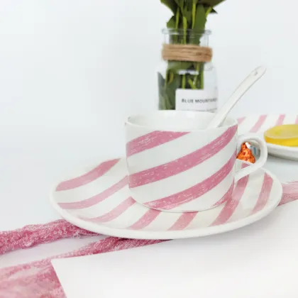 New arrival Pink color lovely tea cup sets ceramic cup and saucer jingdezhen porcelain tea set
