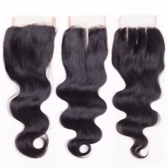 vendor stock European raw remy hair natural black body wave 4x4 lace closure