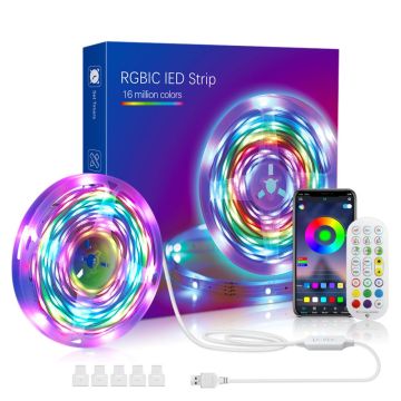 RGBIC USB LED Strip Lights for TV Backlight - Sync with Music and App Control for Bedroom