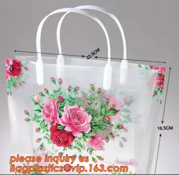 Flower Printing Plastic Shopping bag With Strong Handles, Printing PP plastic flower carry bags with hanging, Custom Clear pp