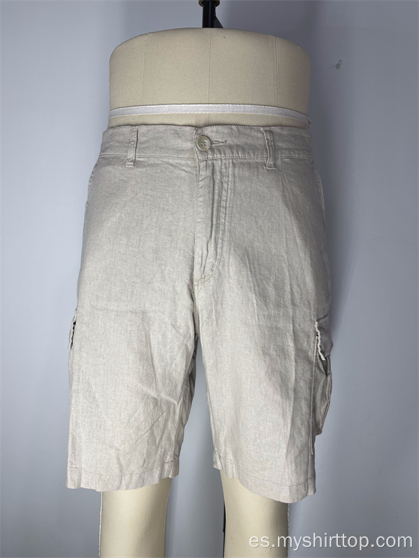 Pantalones de trabajo de bolsillo múltiples de lino 100% de lino