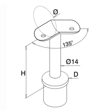 Edelstahl -Handlaufstütze 135 -Grad -Topplatte