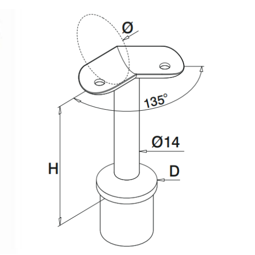 Soporte de pasamanos de acero inoxidable 135 grados Placa superior