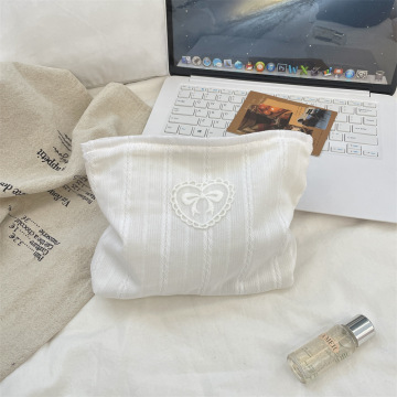 Customized Portable Durable Trendy White Canvas Makeup Bag
