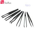 Anti-static black carbon fiber tweezers Tools plastic tweezers pointed flat head elbow round wide mouth flat head