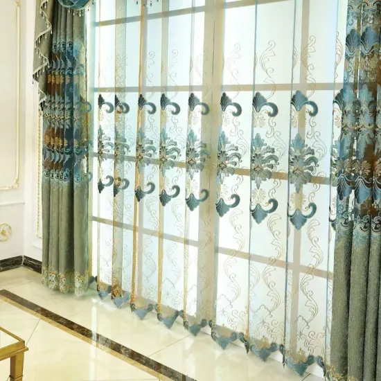 Modern Luxury Lace Embroidery Sheer Curtains with Elegant Window Valance for Home Living Room