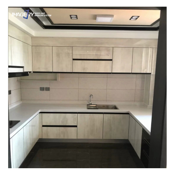 Tủ cơ sở quầy bếp hiện đại với cửa kính trượt khung nhôm tùy chỉnh