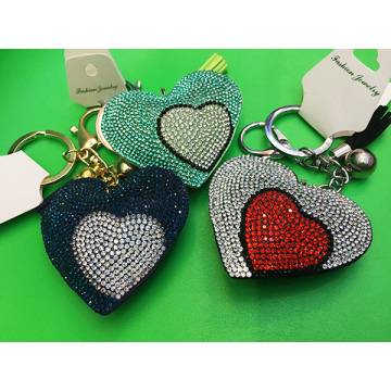 Heart Pendant Multicolor Rhinestone Leather Fringed Keychain