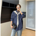 women's navy striped shirt shawl top