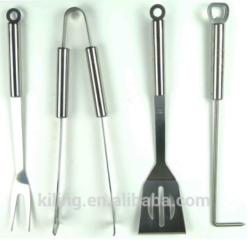 4pcs stainless steel BBQ tools , BBQ spatula , BBQ tong, BBQ fork, ,BBQ poker with the can opener