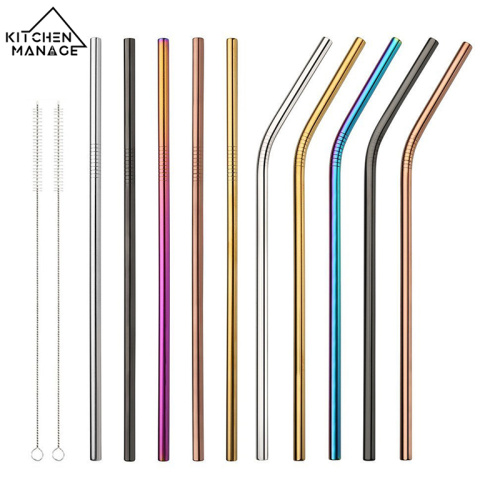 Curved and Straight Alumina Straw with Cleaning Brush