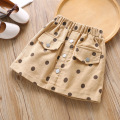 Toddler Baby Girl Ribbed Mini Skirt, Casual Elastic Waist Polka Dots Print Button Front A-Line Skirt 3-8Y