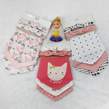 5-Pack Baby Bibs & Headband Set,100%COTTON