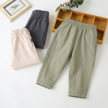 Pure color all-match children pants Woven cotton elastic waist kids pants Autumn little girls pants