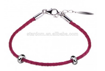 Thin Braided Leather Bracelet with Sterling Silver Charms