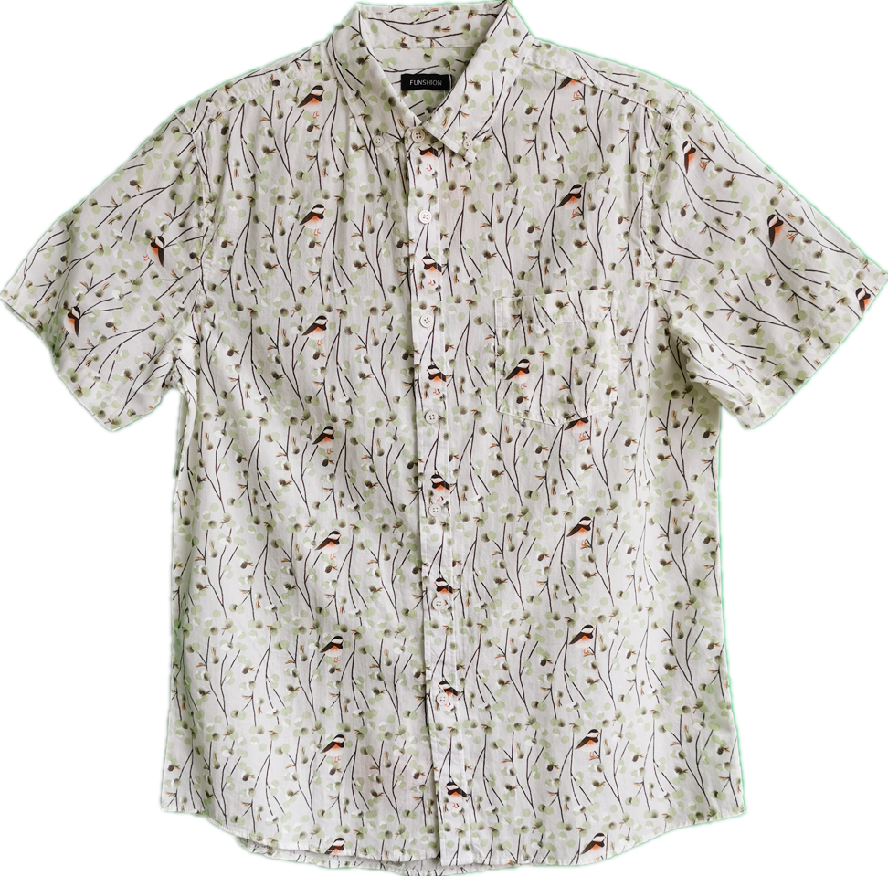 Men Causal Cotton Flower Print Short Sleeve Shirt